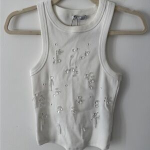 Zara White Crystal Beaded Tank Top